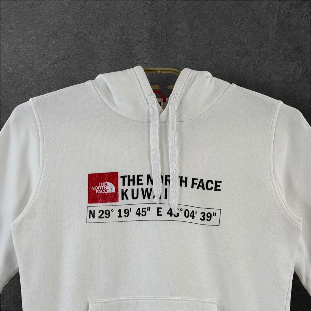 The North Face Kuwait GPS Coordinates Hoodie Mens XS White Graphic Sweatshirt
